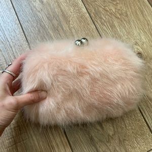 Lulu Townsend Light Pink Fluffy Clutch with Silver Chain